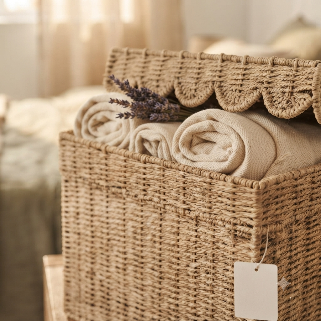 Scallop Wicker Storage Basket with Lid