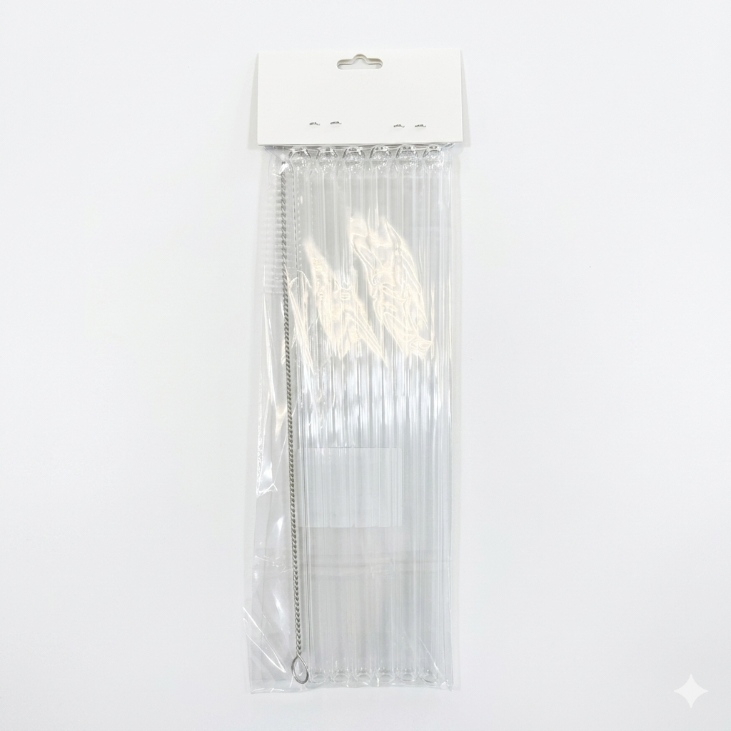 Glass Straws Set 6-Piece with Cleaning Brush