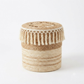 Boho Woven Straw Stool with Tassels