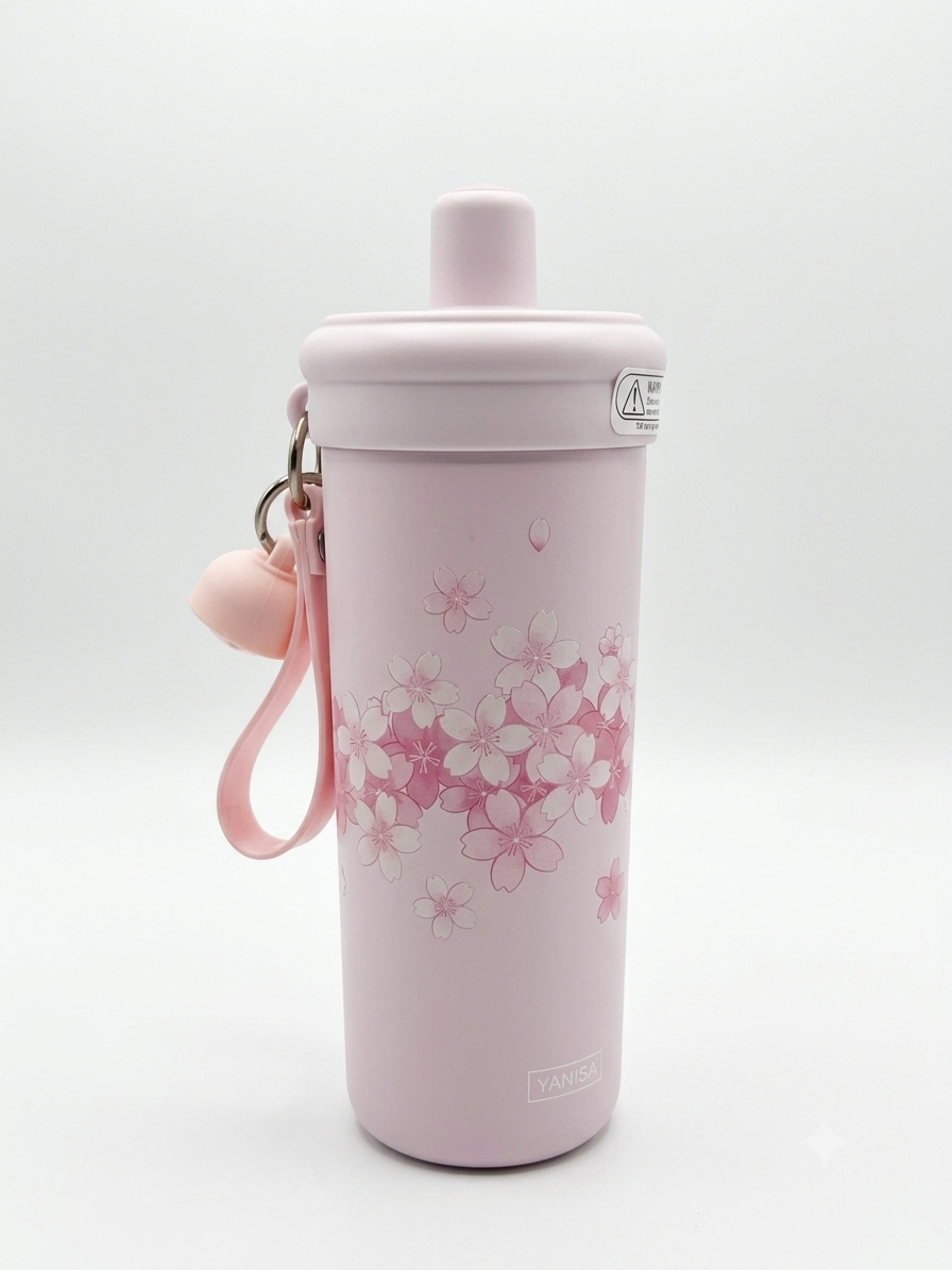 Floral Straw Vacuum Cup 600ml