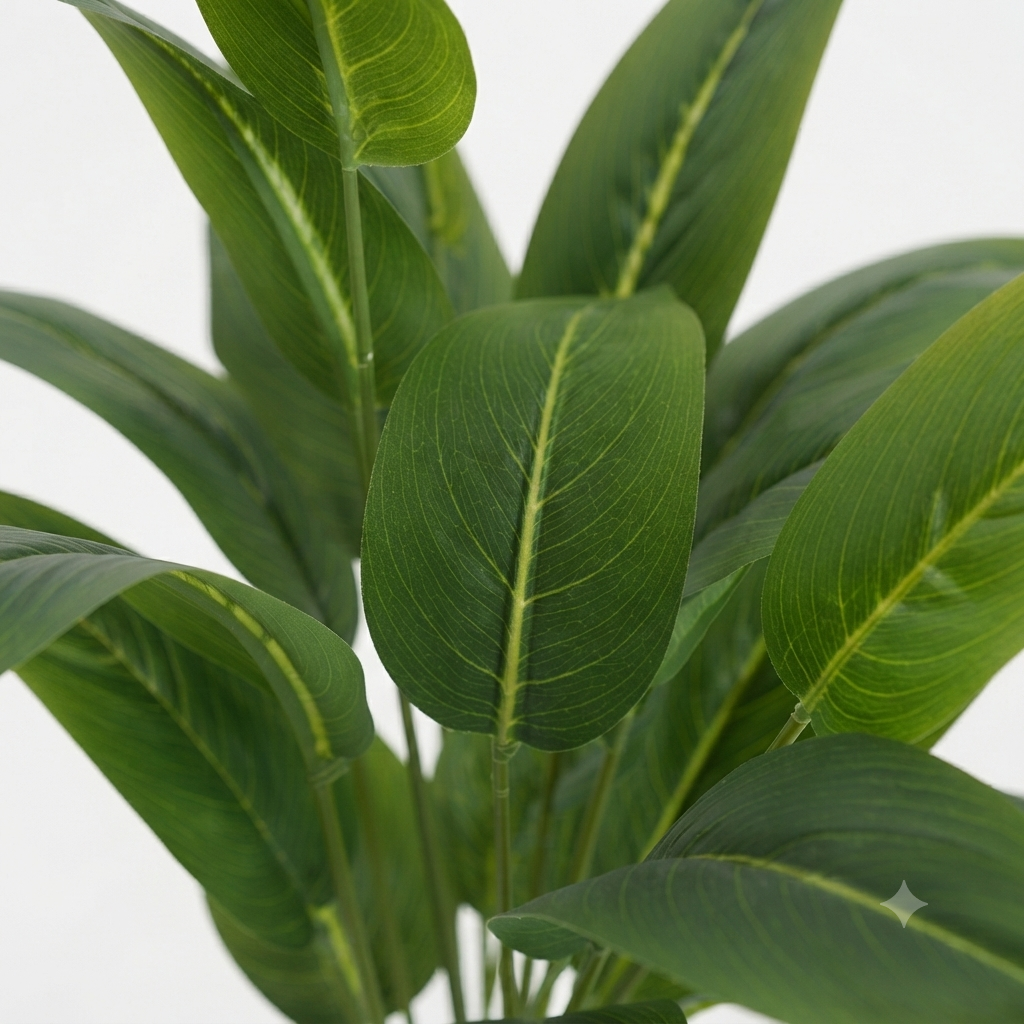 Artificial Bird of Paradise Plant in White Ribbed Plastic Pot