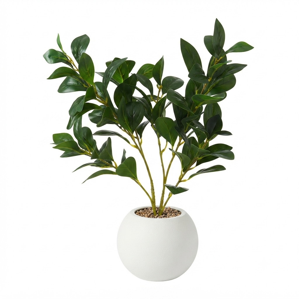 Artificial Ficus Plant in White Round Ceramic Pot