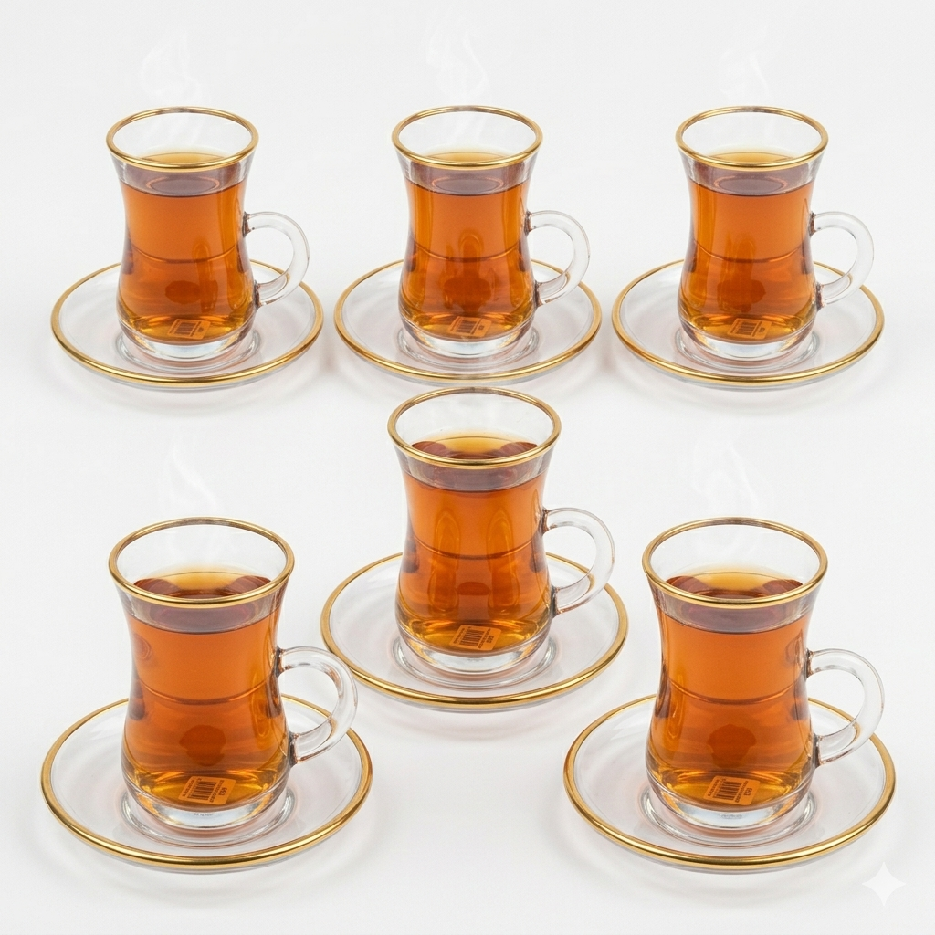 Half Dozen Tea Glass Set with Gold Rim