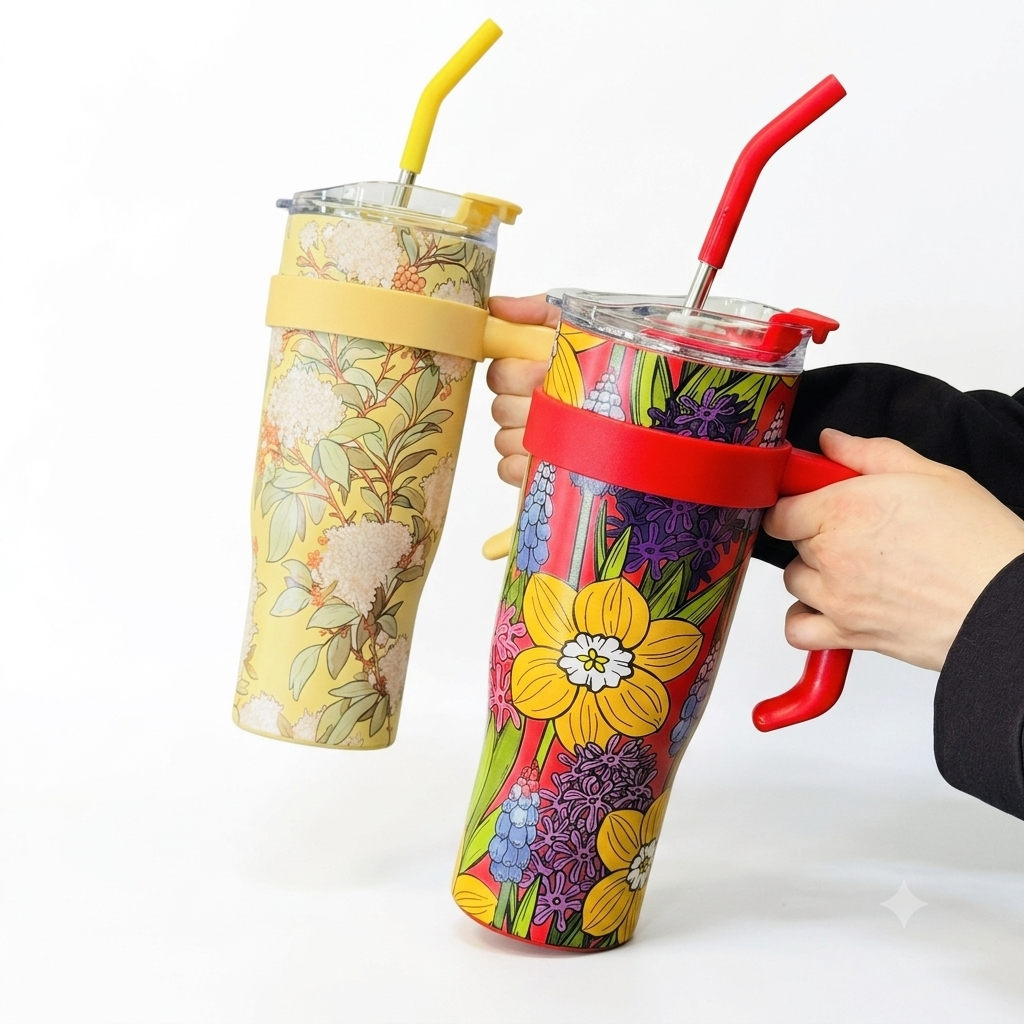Floral Tumbler with Handle