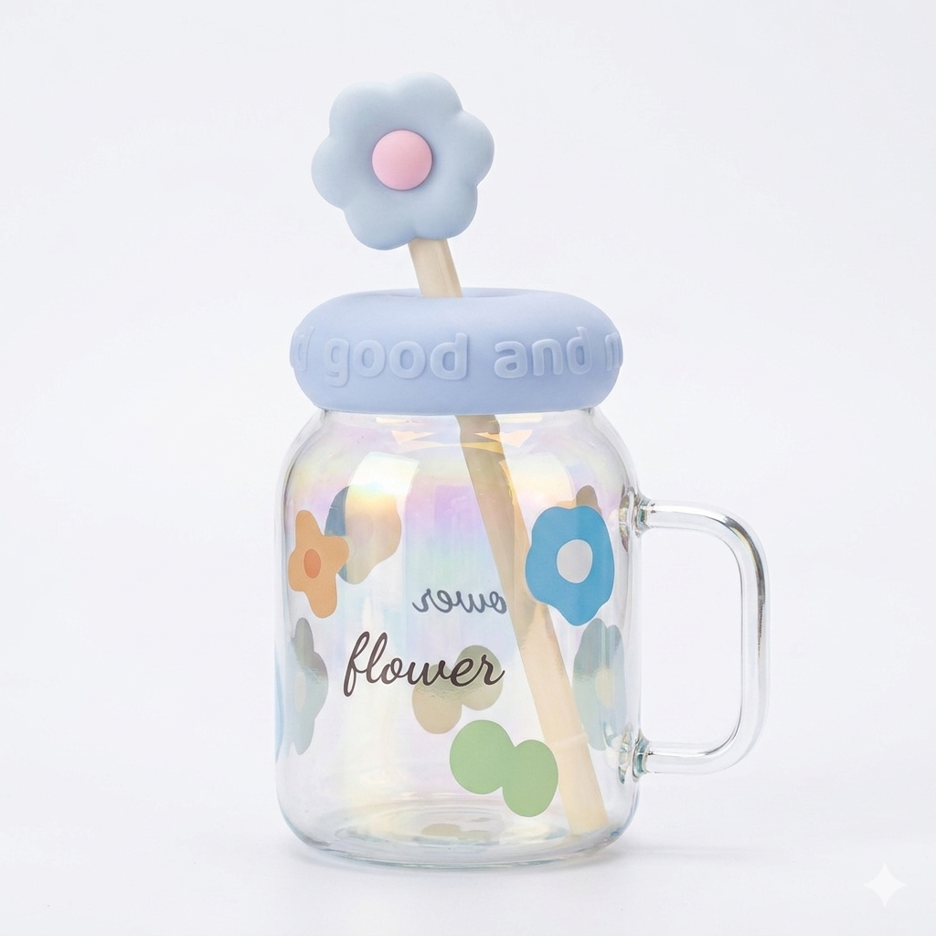 Flower Lid Glass Mug