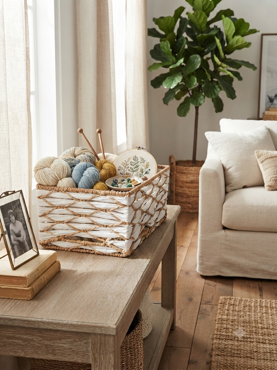 White Woven Seagrass Storage Basket Set of 3