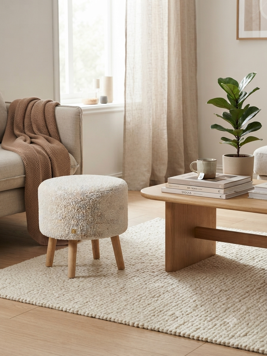 Bouclé Round Stool