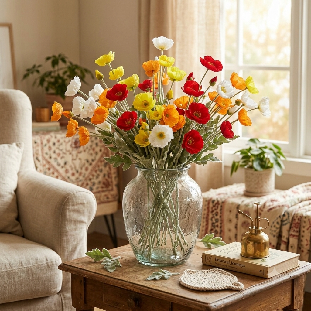 Artificial Poppy Flower Stem
