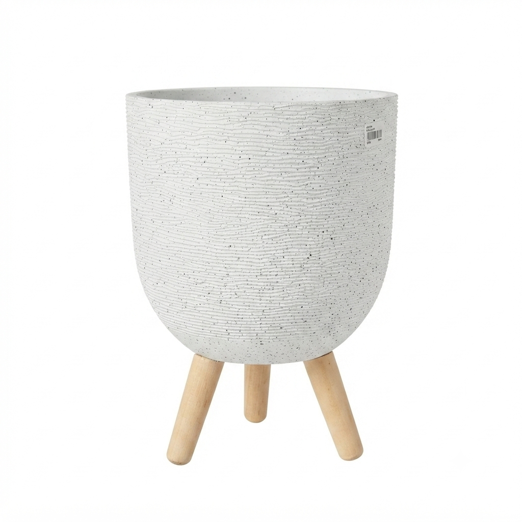 Textured bone Planter with Wooden Legs