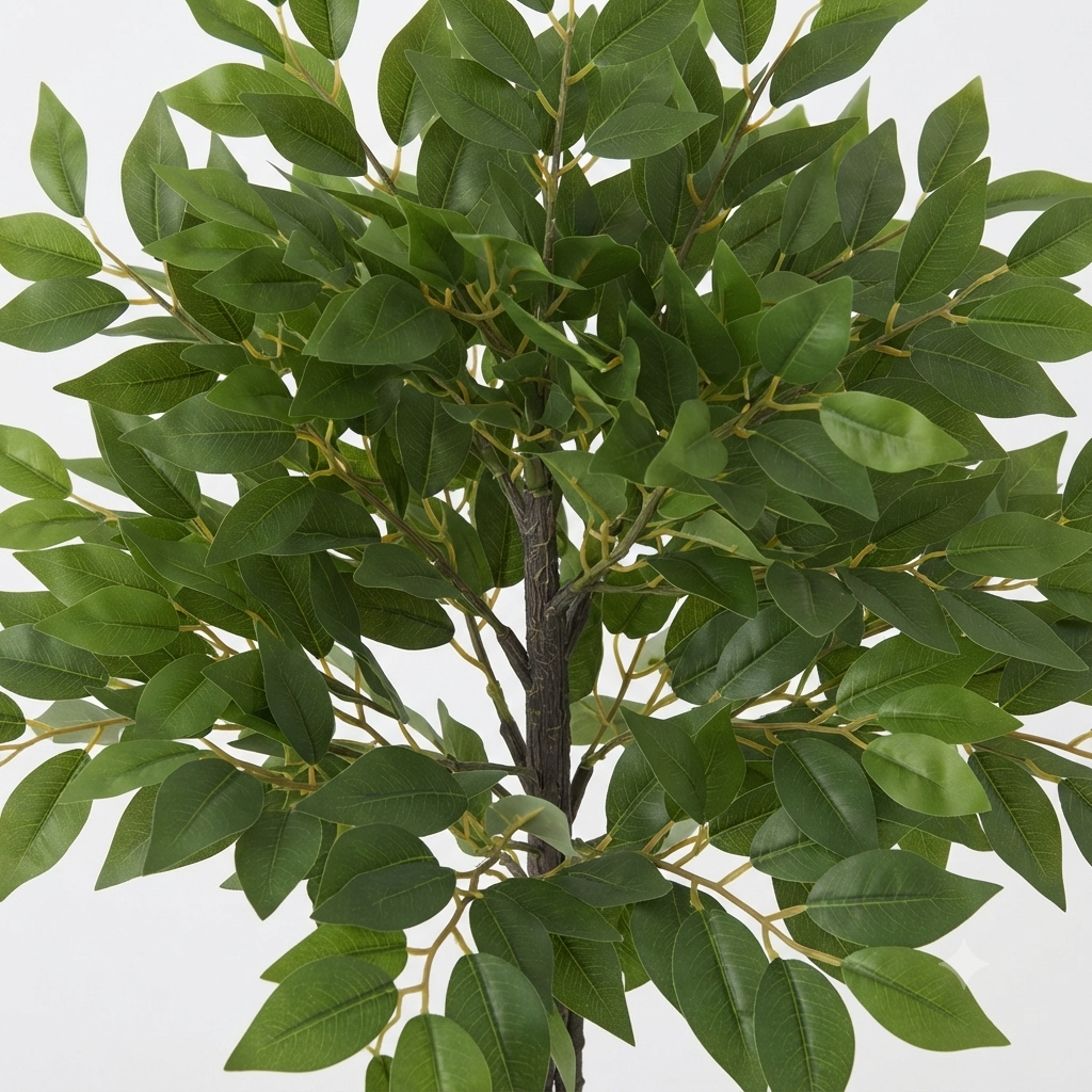 Artificial Ficus Tree in White Ribbed Ceramic Pot