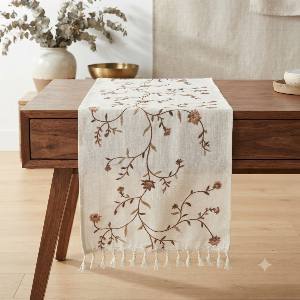 Boho Vine Embroidered Table Runner