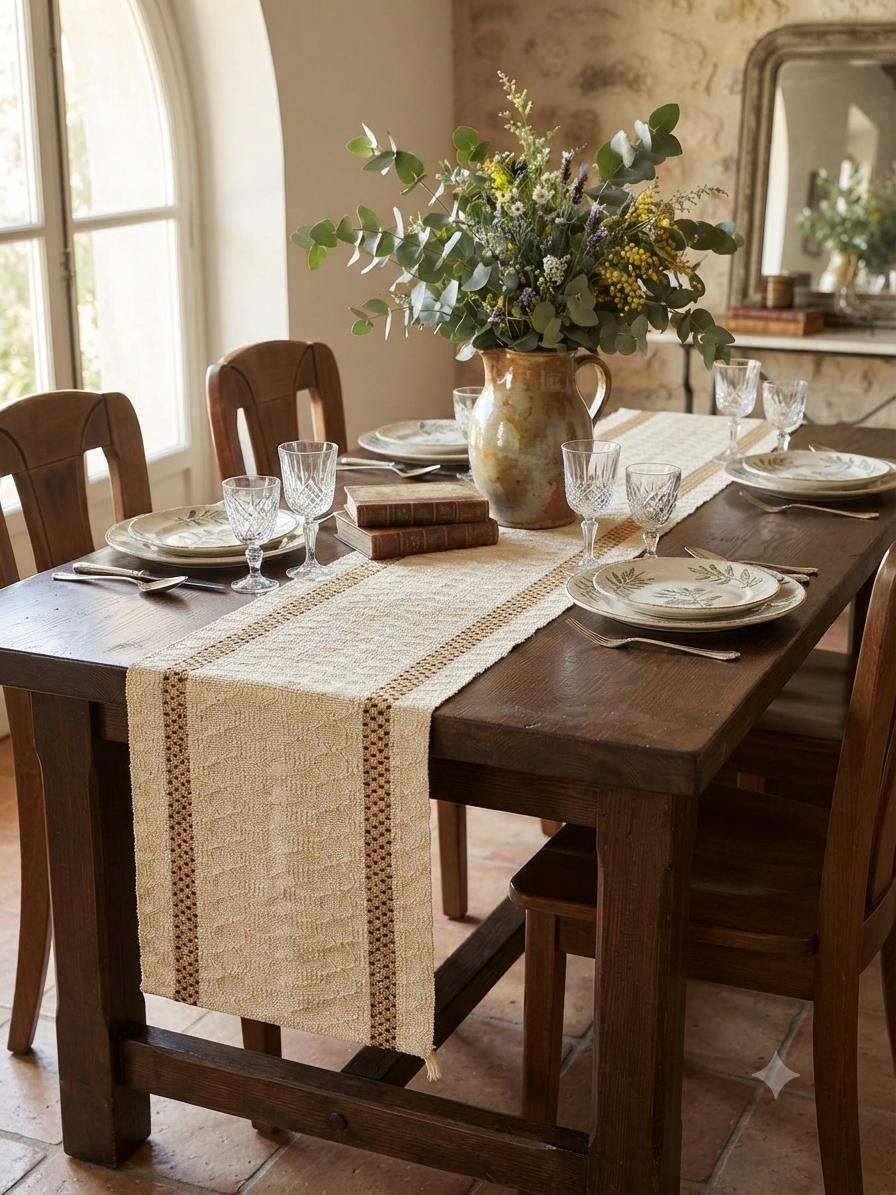 Diamond Knit Stripe Woven Table Runner