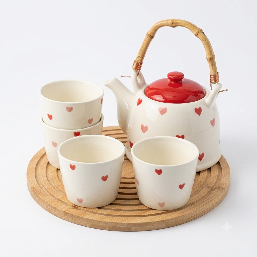 Heart Teapot Set - 5 Pieces