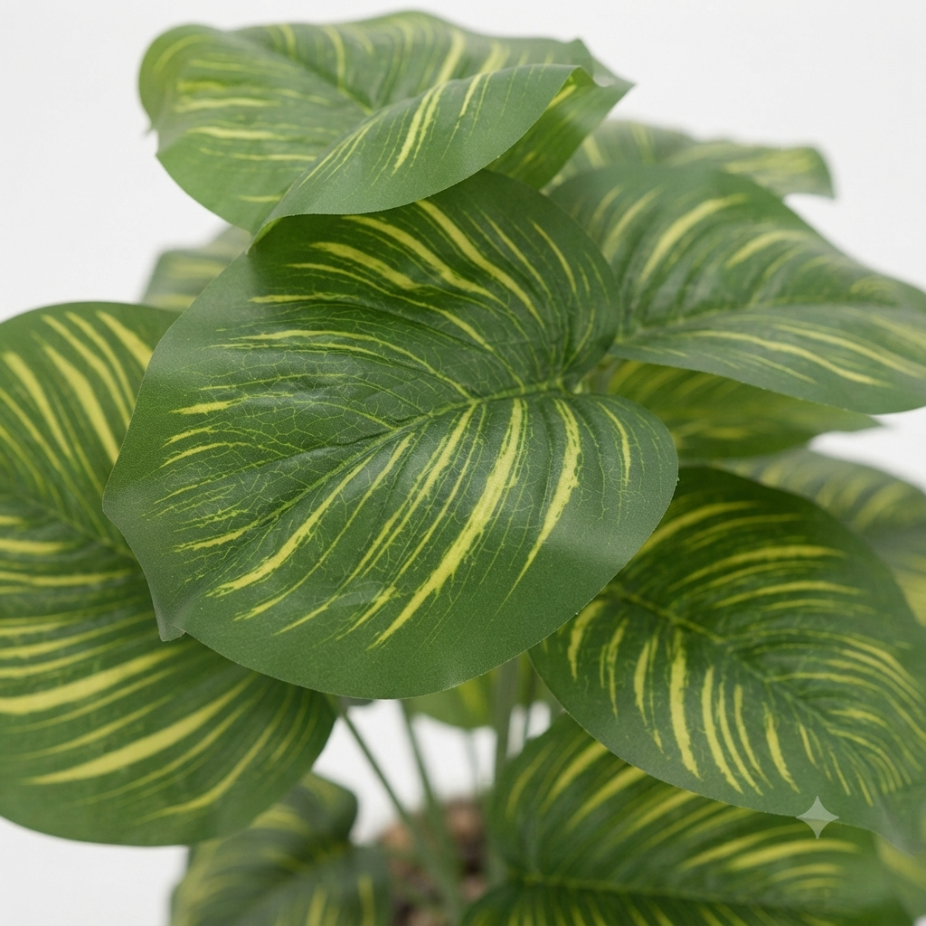 Artificial Calathea Plant in White Round Plastic Pot