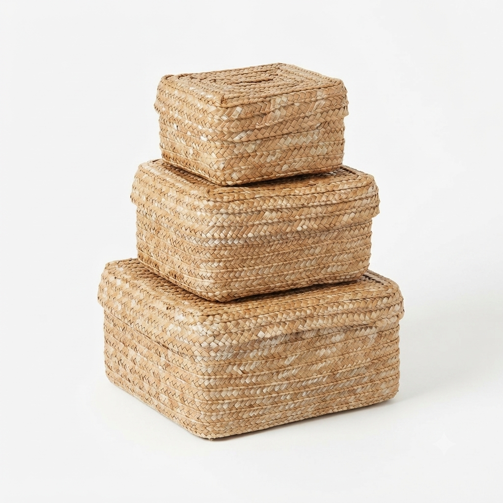 Seagrass Storage Basket Set of 3 with Lids