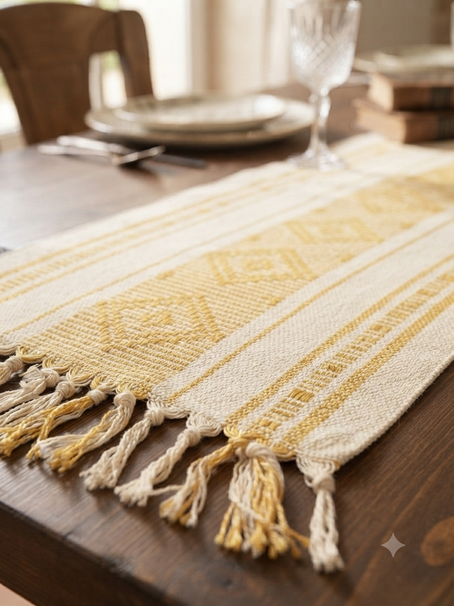 Mustard Stripe Woven Cotton Table Runner