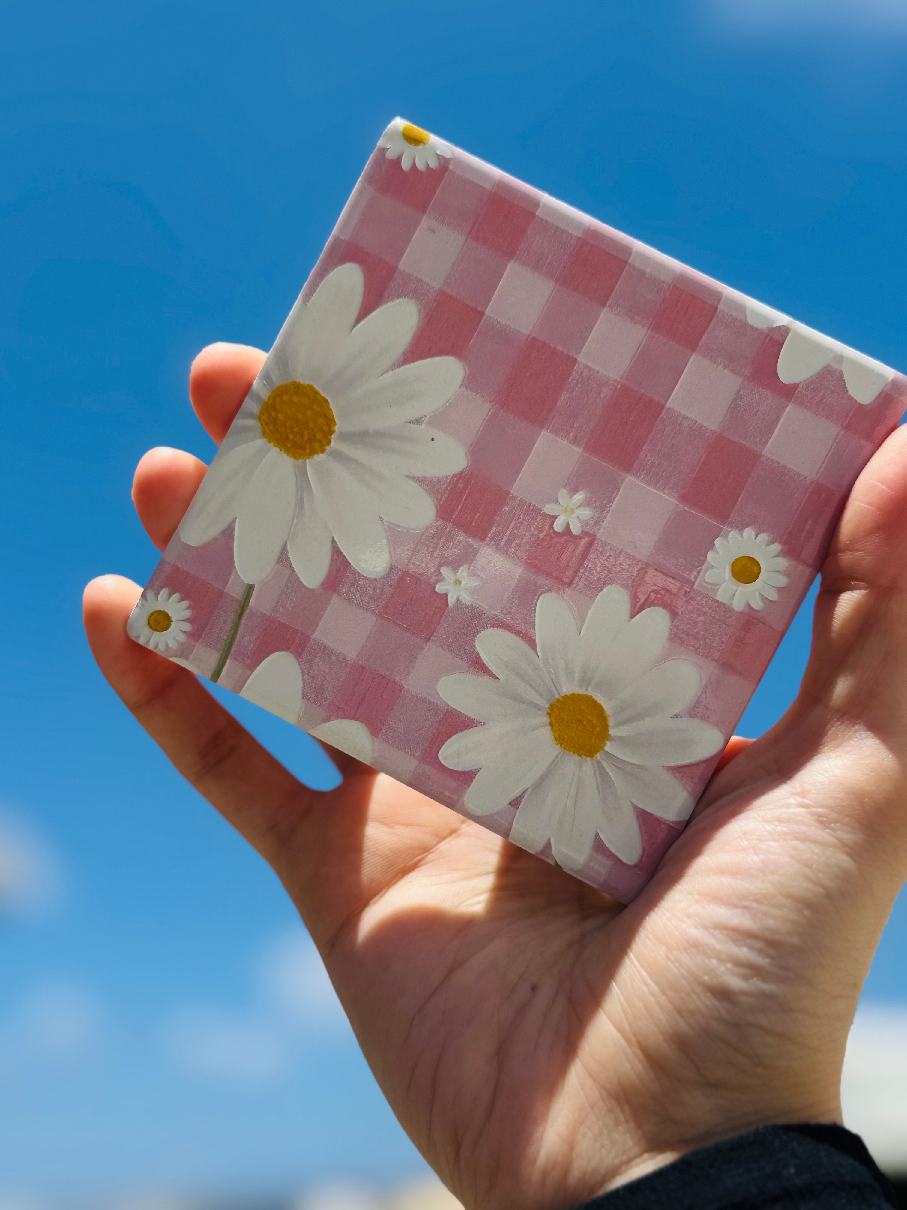 Daisy Gingham Ceramic Coaster