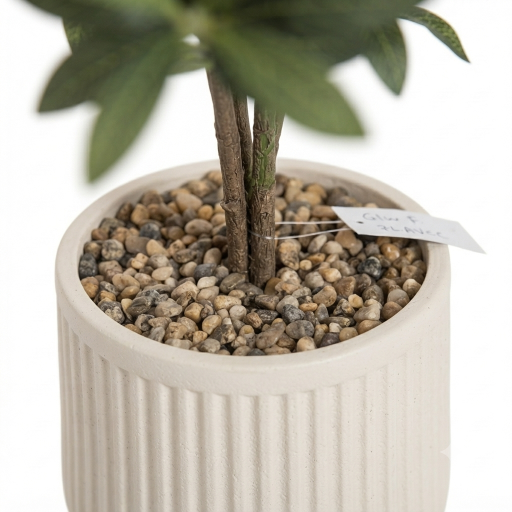 Artificial Olive Tree in White Ribbed Plastic Pot