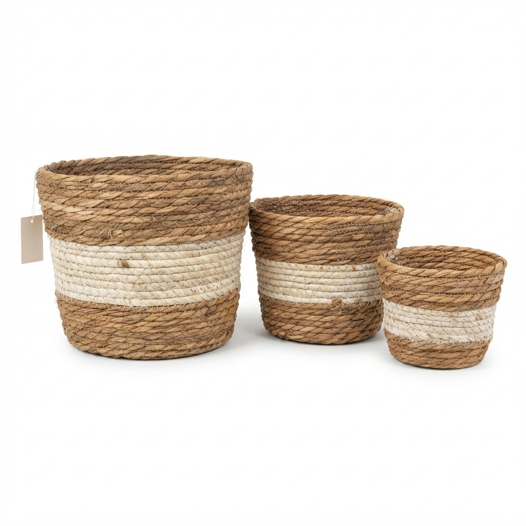 Two-Tone Woven Basket Set of 3