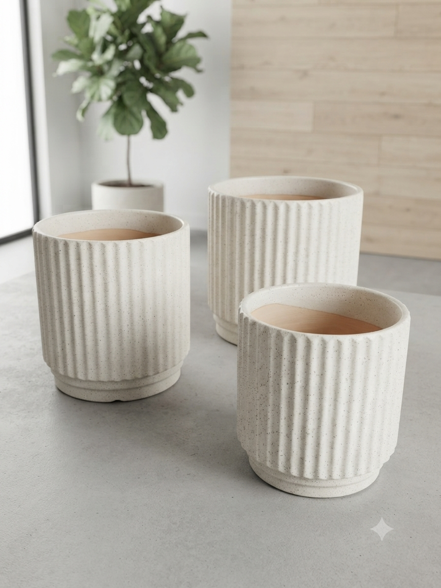 Matte Speckled Ribbed Ceramic Pot