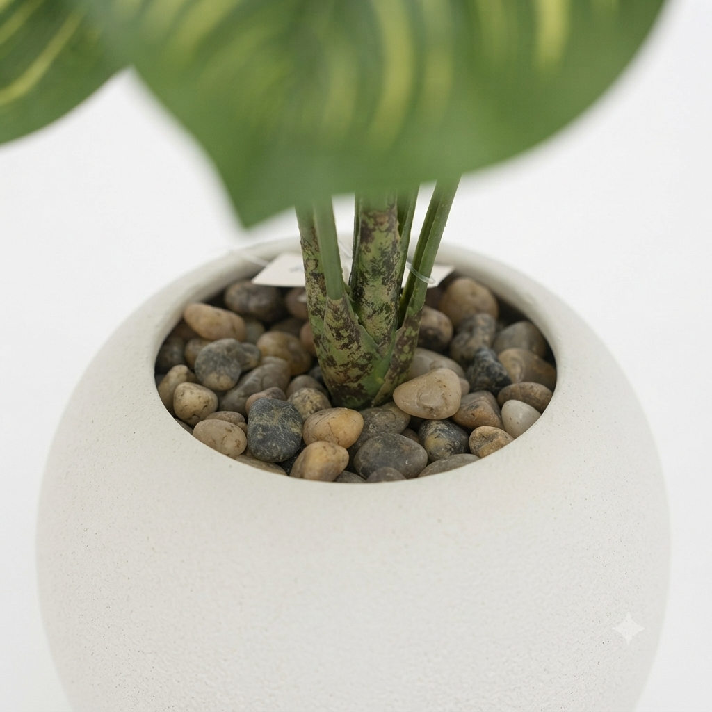 Artificial Calathea Plant in White Round Plastic Pot