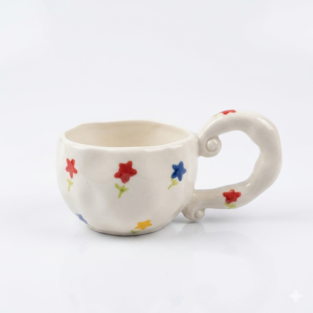 Floral Curl Handle Mug 250ml