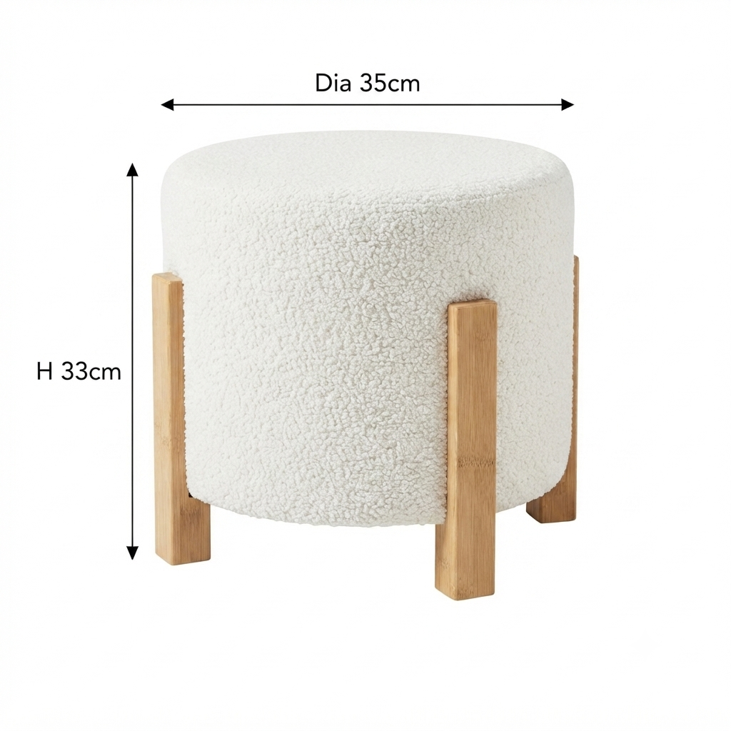 Boucle Round Ottoman with Wooden Legs