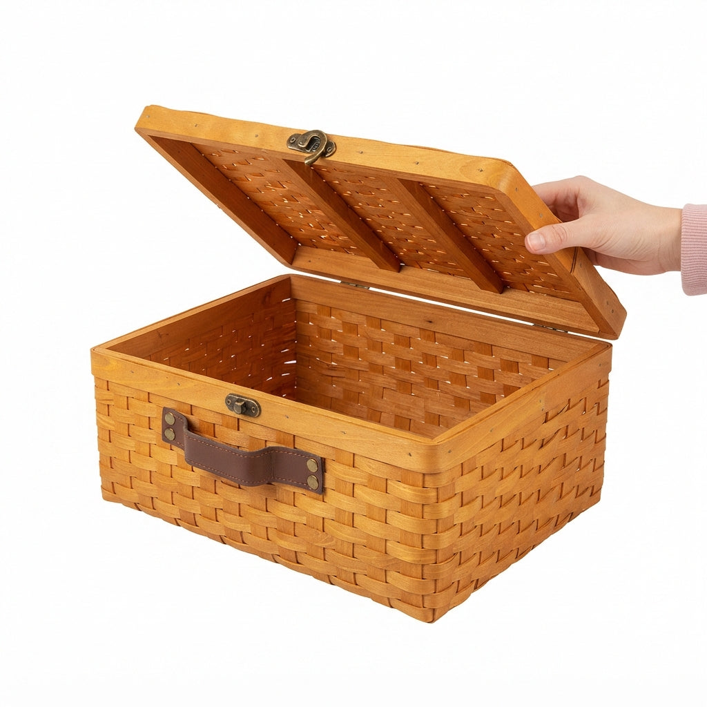 Woven Storage Basket with Lid & Handle