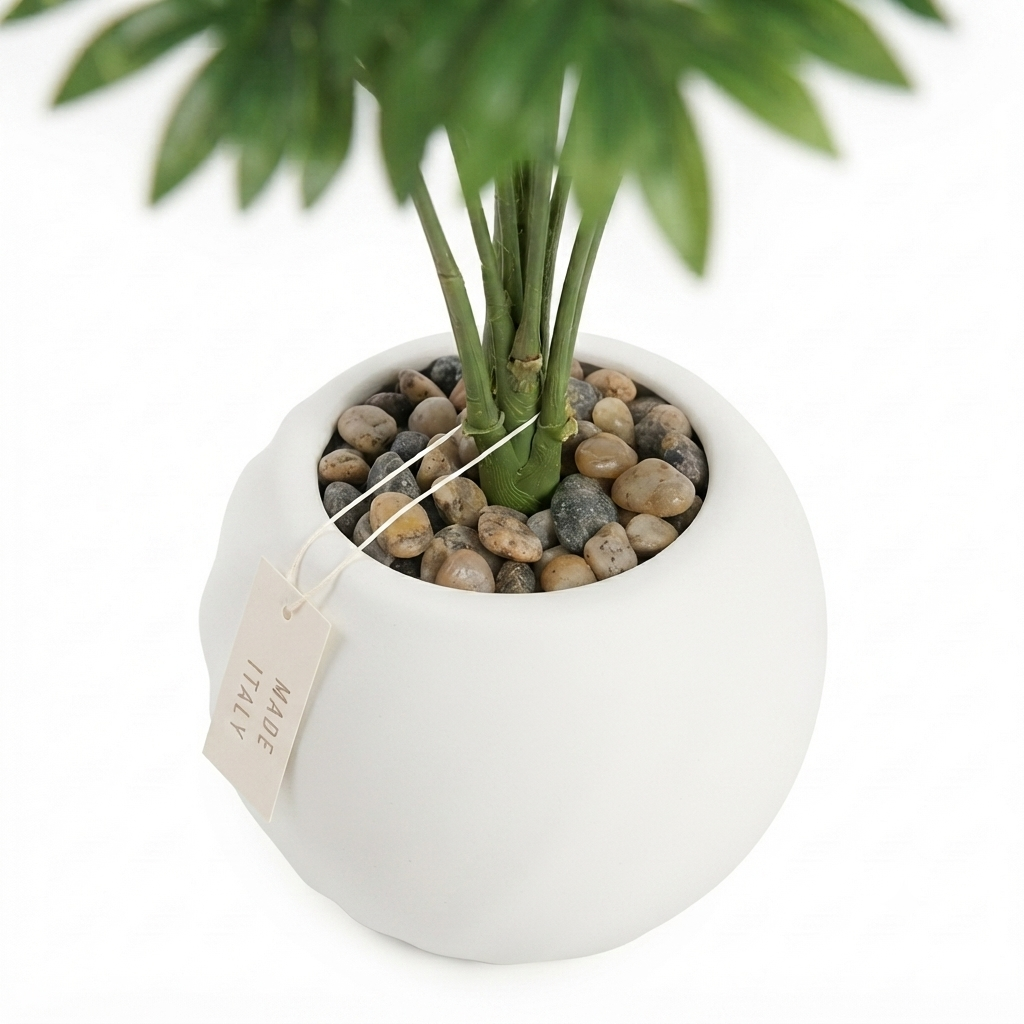 Artificial Areca Palm in White Round Plastic Pot