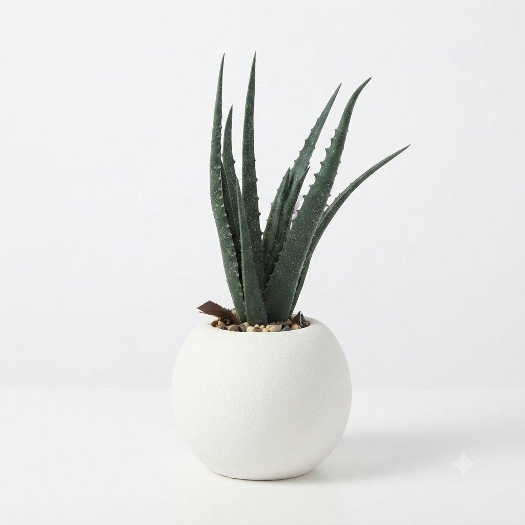 Artificial Aloe Vera in White Ceramic Pot