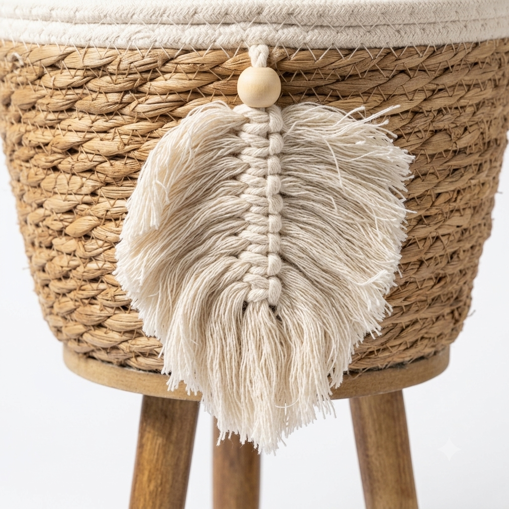Boho Seagrass Planter Set with Wooden Legs – Set of 3