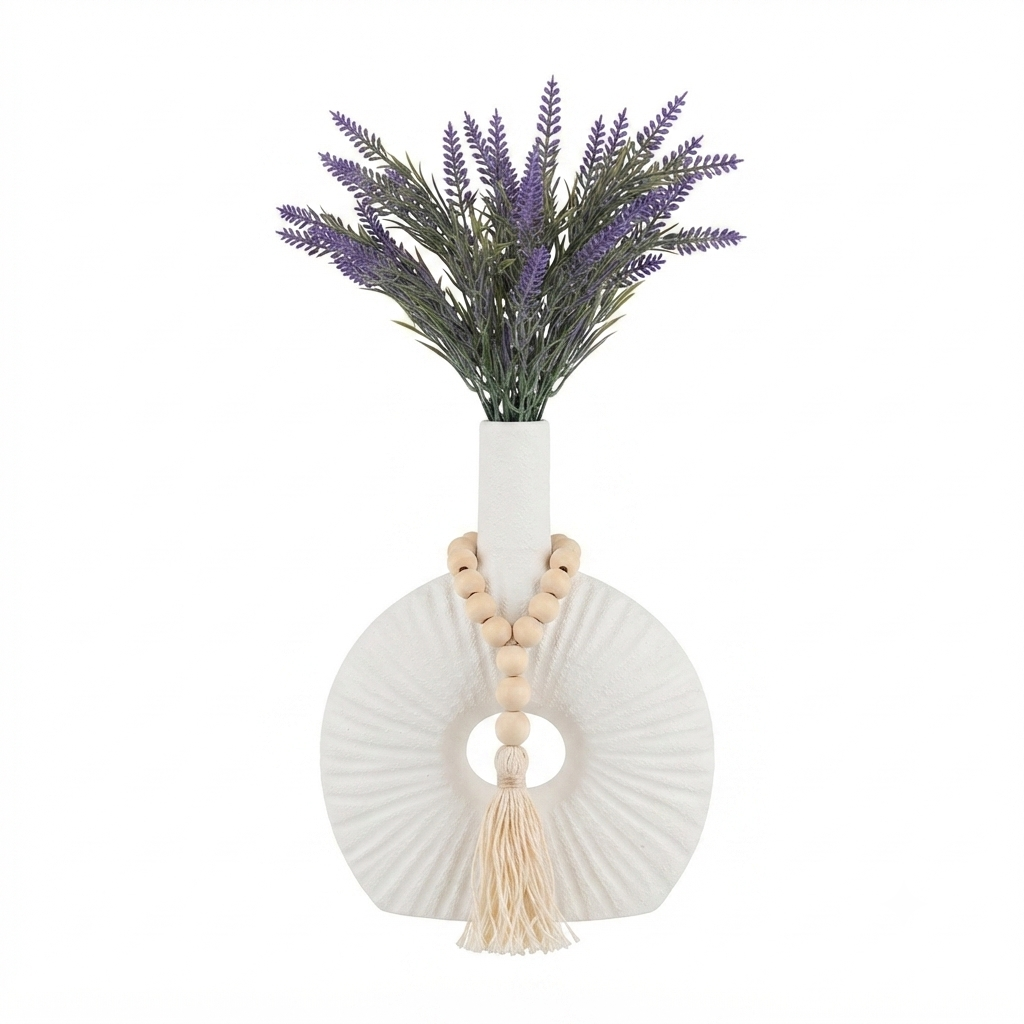 11292 Boho Donut Vase with Wooden Beads