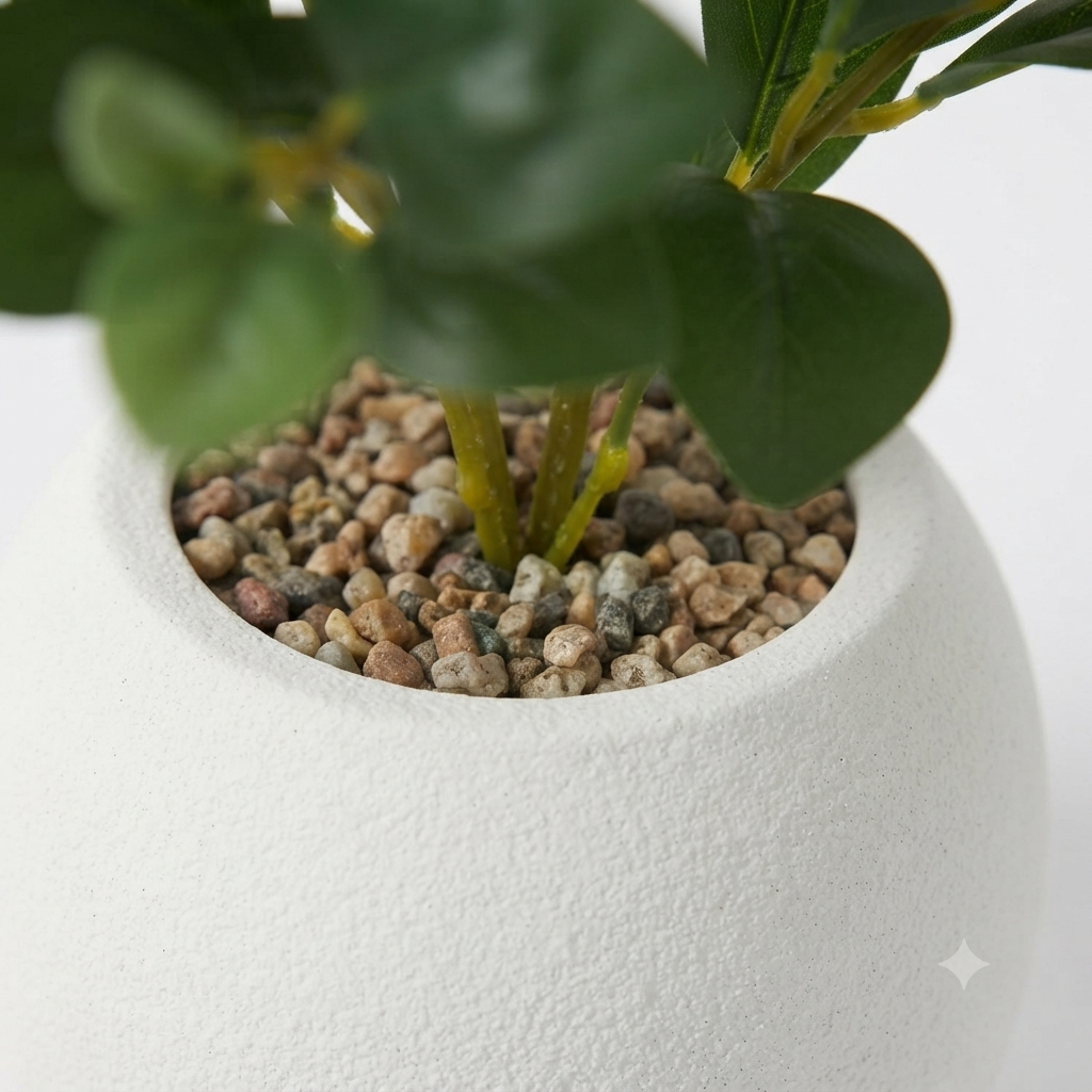 Artificial Ficus Plant in White Round Ceramic Pot