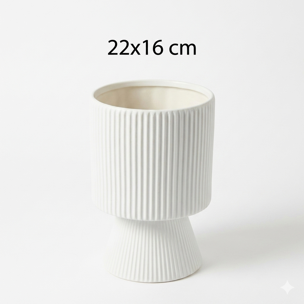 Ribbed Pedestal Ceramic Plant Pot