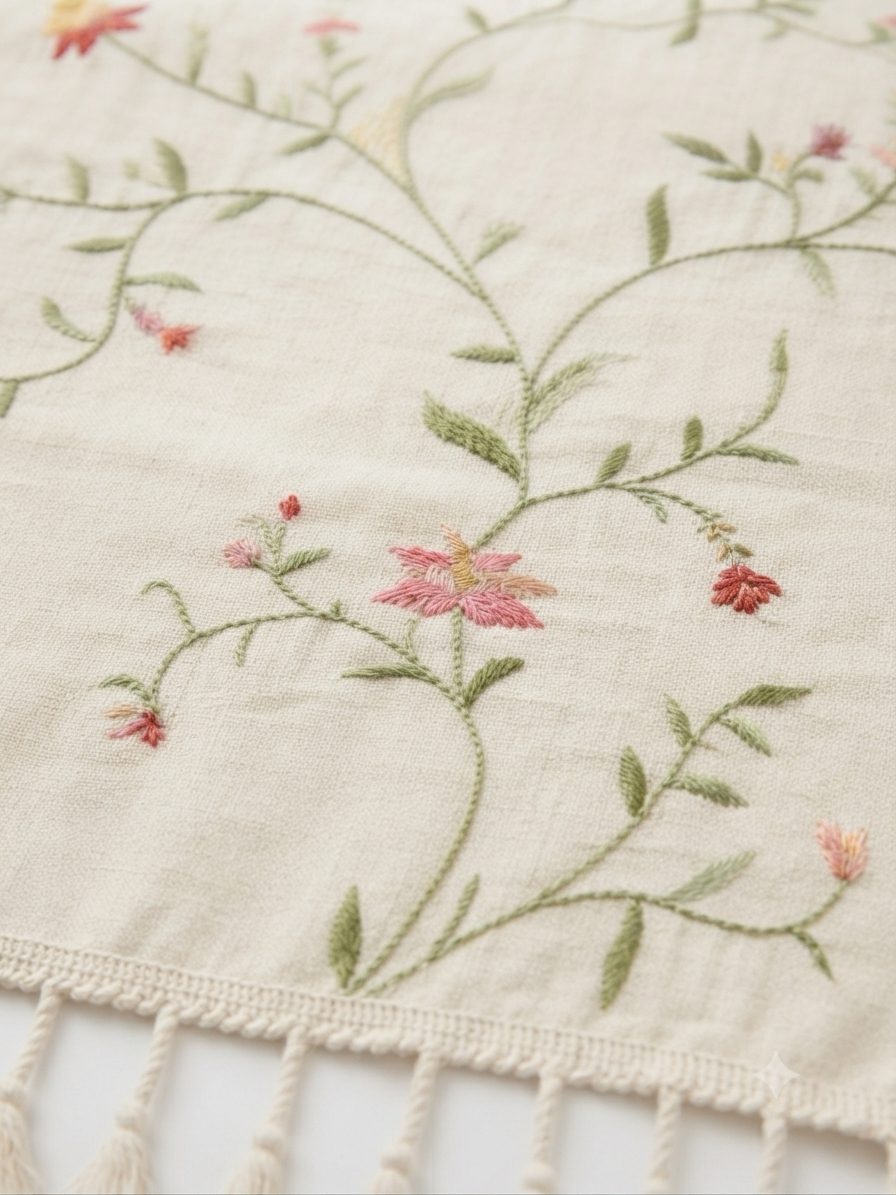 Floral Embroidered Table Runner
