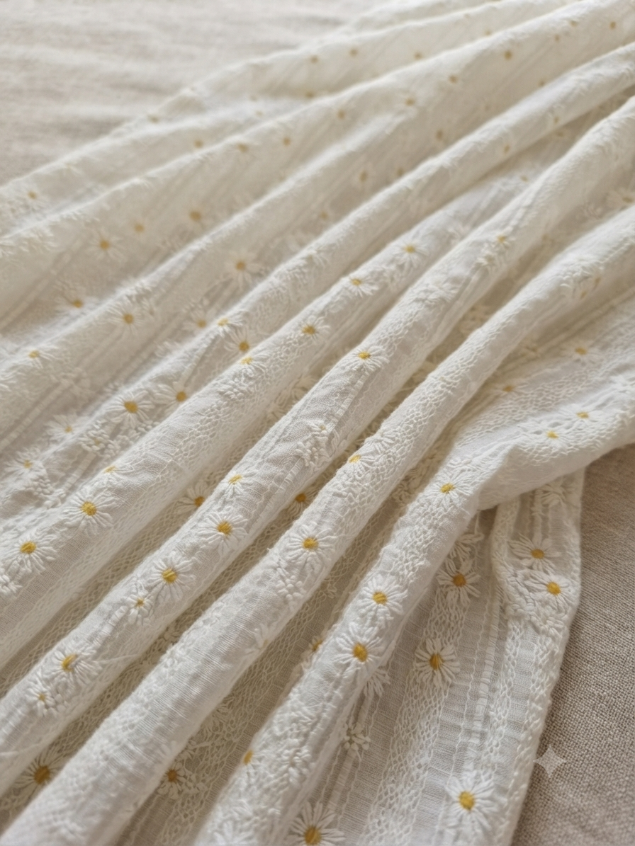 Daisy Embroidered Tablecloth with Tassel Trim