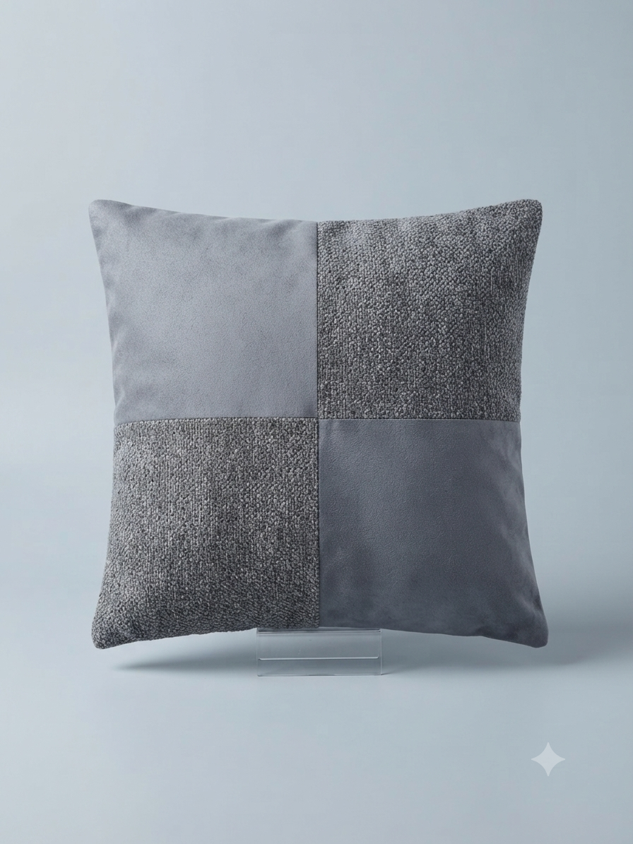 Patchwork Velvet & Boucle Cushion Cover 45x45cm