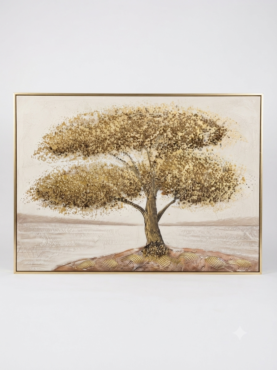 In0077 Golden Tree Textured Wall Art