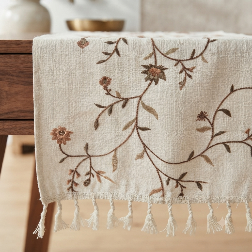 Boho Vine Embroidered Table Runner