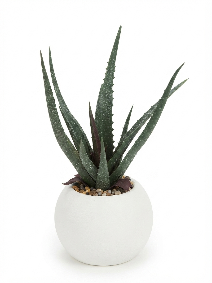 Artificial Aloe Vera in White Ceramic Pot