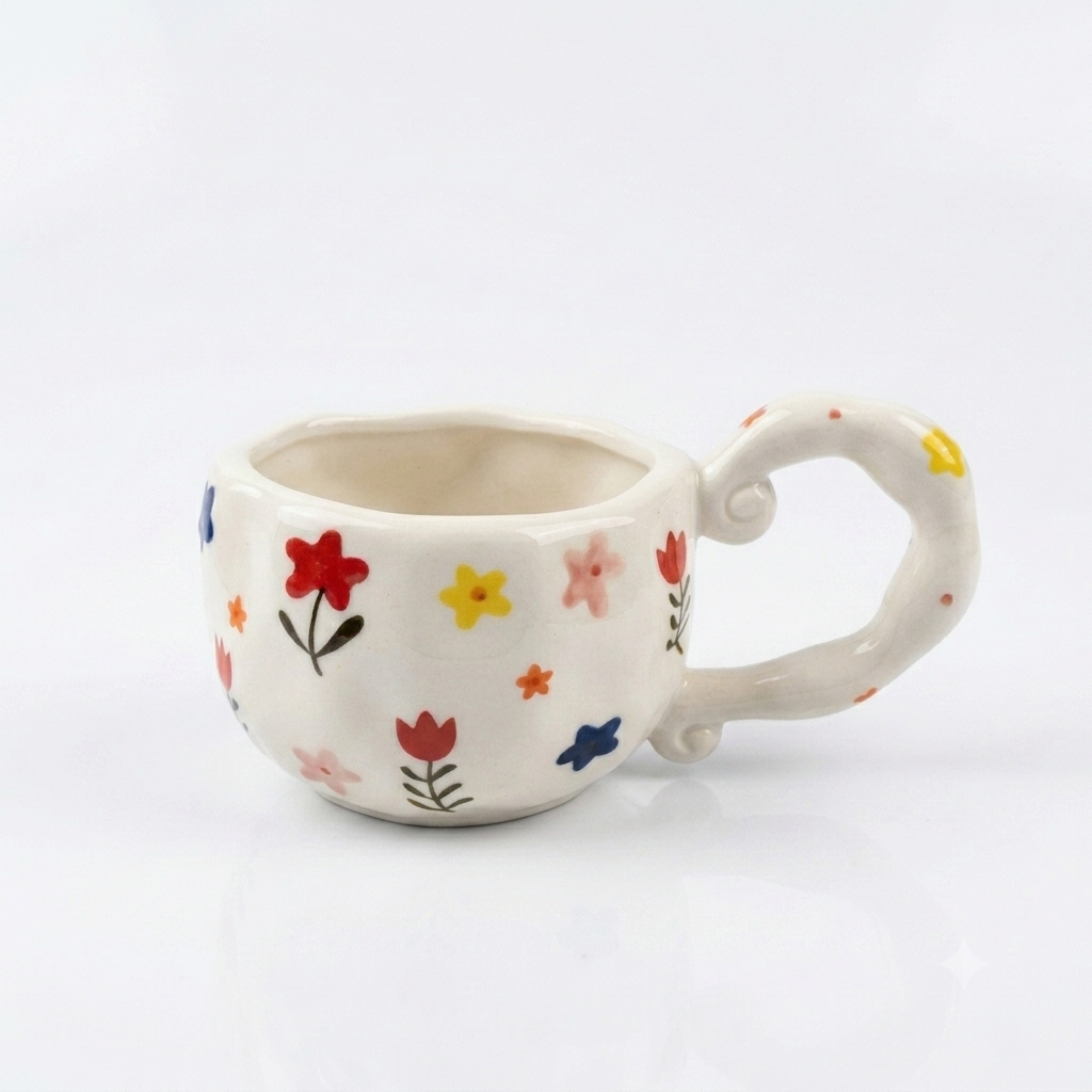 Floral Curl Handle Mug 250ml