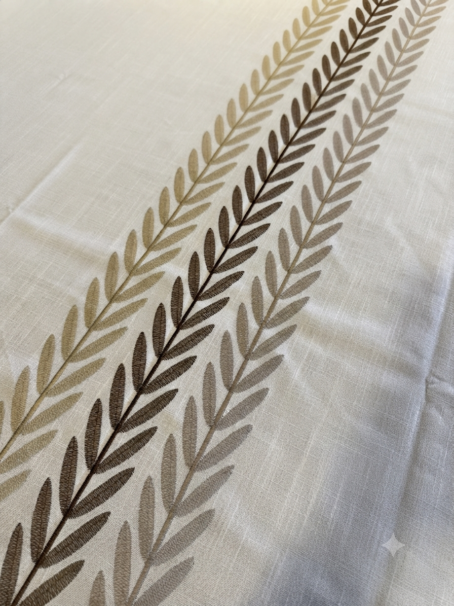 Embroidered Linen Tablecloth with Wheat Leaf & Tassel Trim