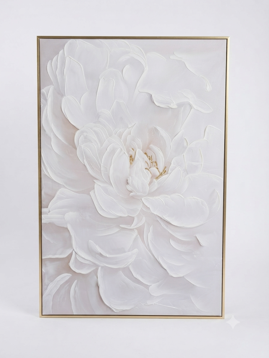 In0077 White Peony Textured Wall Art