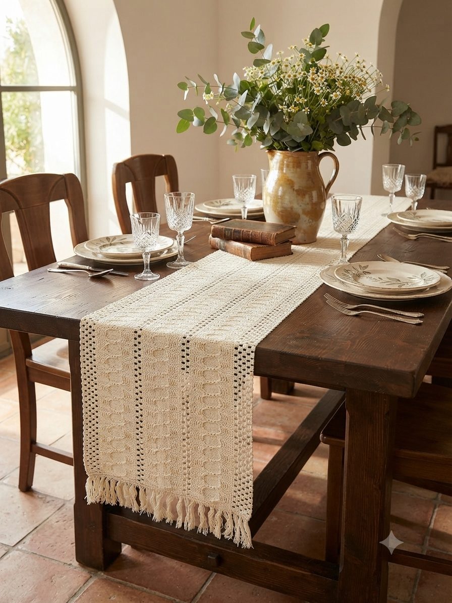 Cable Knit Crochet Table Runner