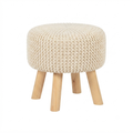 Knitted Round Pouf with Wooden Legs
