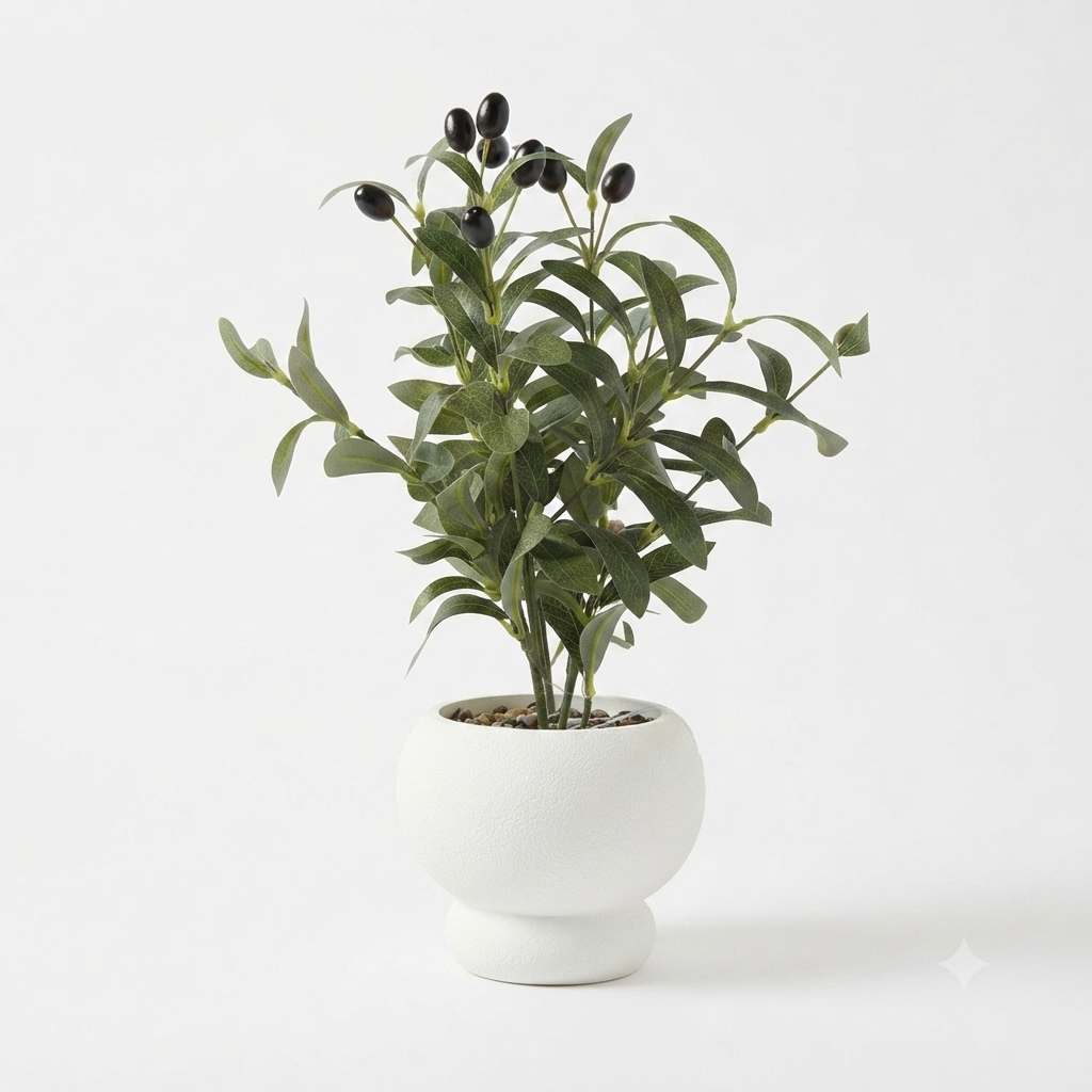 Artificial Olive Tree in White Pot