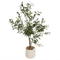 Artificial Olive Tree in White Ribbed Plastic Pot