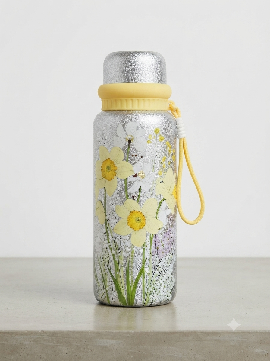 Floral Glitter Vacuum Insulated Water Bottle 800ml