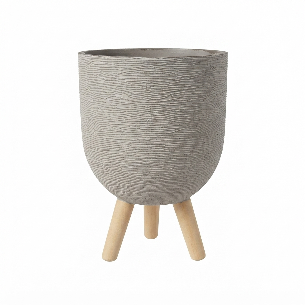 Textured bone Planter with Wooden Legs