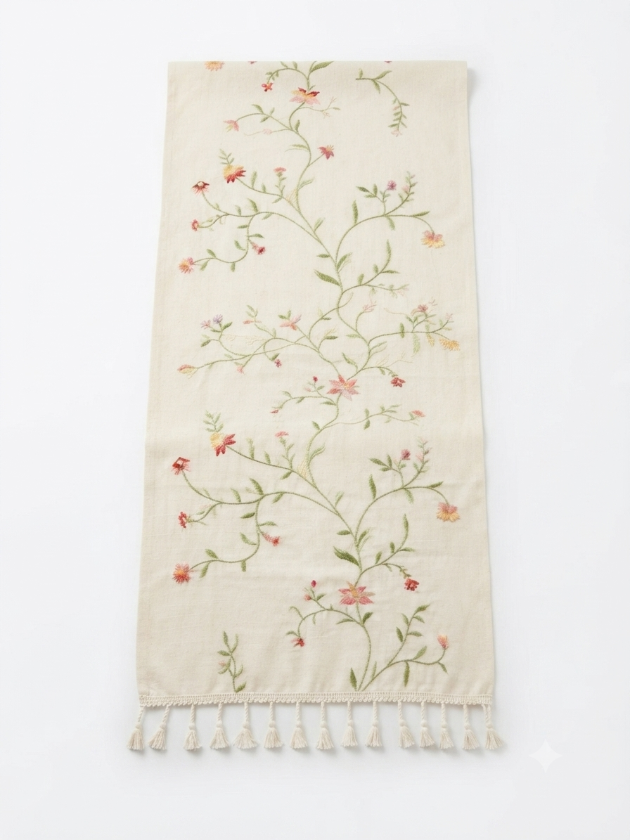 Floral Embroidered Table Runner